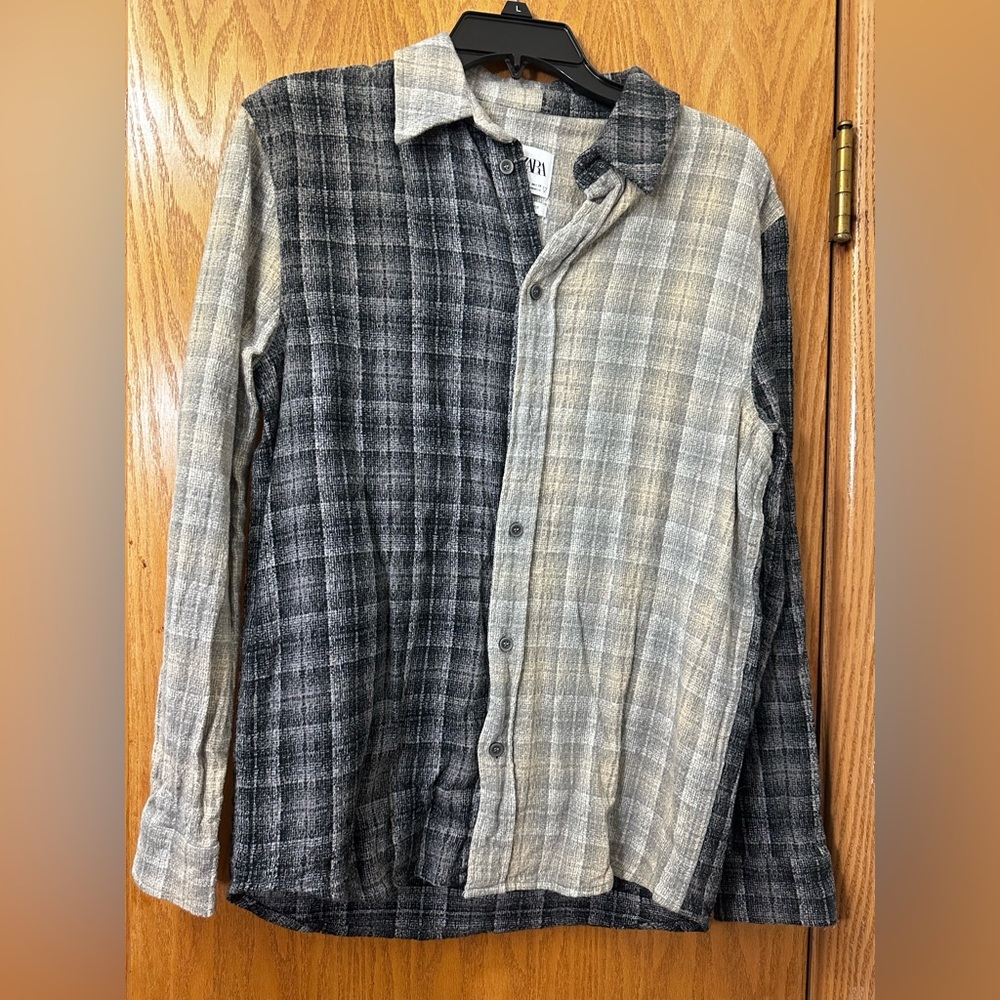 Zara Two-Tone Flannel Shirt - Black & Gray
